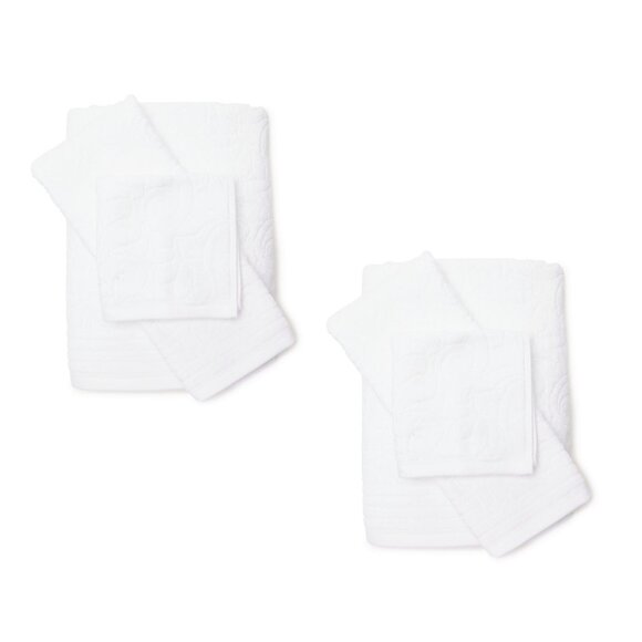 new 6-pc Jacquard Textured Velour 100% Cotton Towel Set w/ 2 Bath 2 Hand 2 Wash - Picture 1 of 9